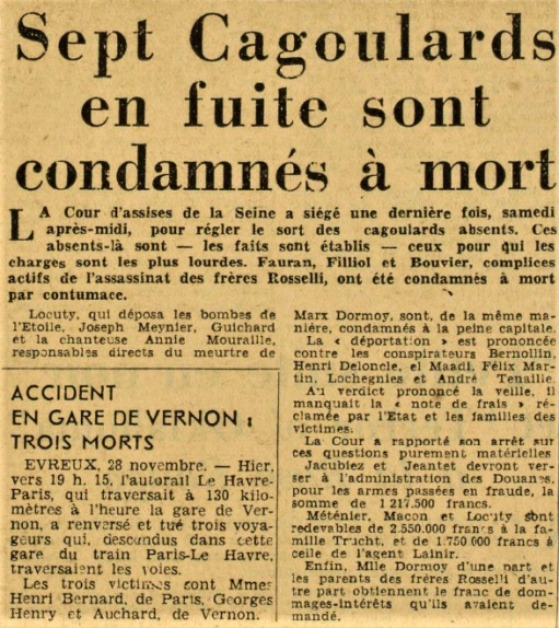 MOURRAILLE Condamnation mort Combat 29 novembre 1948